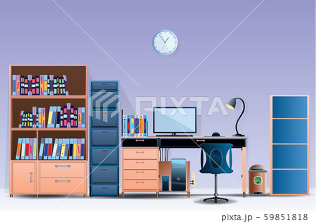 Interior room Office layout Design a comfortable office room Illustration vector On cartoons style Wall colorful background 59851818