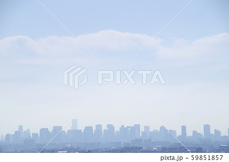 大阪 梅田 高層ビル 遠景 Ppt 背景 素材 水色バック ビル群多めの写真素材