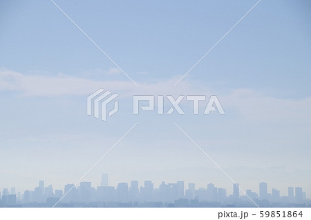 大阪 梅田 高層ビル シルエット　遠景 PPT 背景 フレーム　素材 青　グラデ　バック 59851864