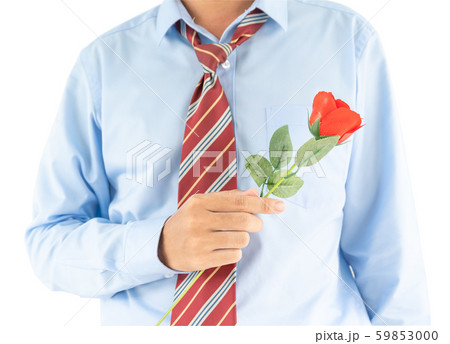 Man holding with red rose on white background Man holding with red rose on white background 59853000