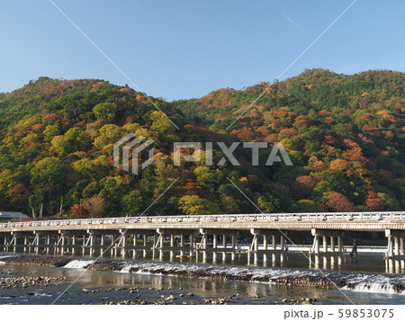 嵐山の紅葉と渡月橋 嵐山の紅葉と渡月橋 59853075