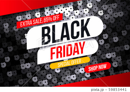 Modern Black Friday banner with black sequin fabric effect for special offers, sales and discounts. 59853441