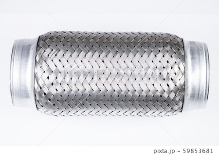 Full-contrast image flexible connection to the exhaust system of a passenger car on a gray gradient 59853681
