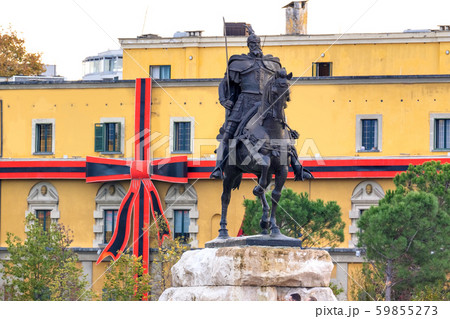 monument to Skanderbeg in Scanderbeg Square in Tirana center monument to Skanderbeg in Scanderbeg Square in Tirana center 59855273