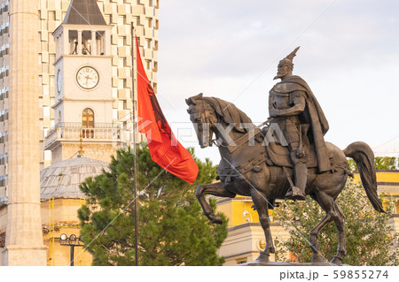 monument to Skanderbeg in Scanderbeg Square in Tirana center monument to Skanderbeg in Scanderbeg Square in Tirana center 59855274