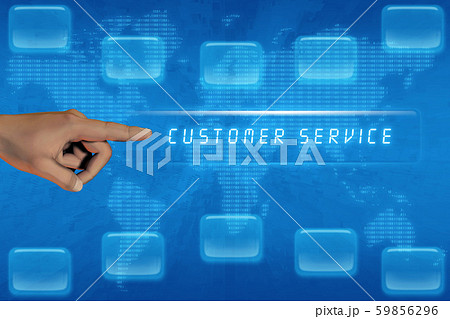 Hand pushing customer service button 59856296