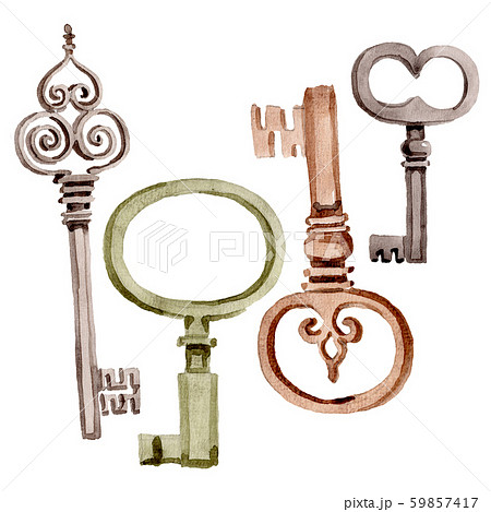 Isolated old key illustration element. Watercolor background illustration set. Isolated keys 59857417