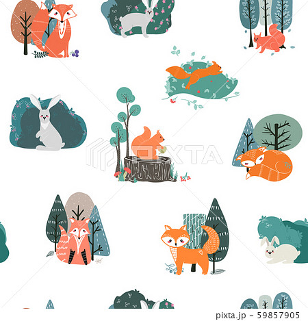 Seamless pattern. Foxes, Squirrels, Hares 59857905