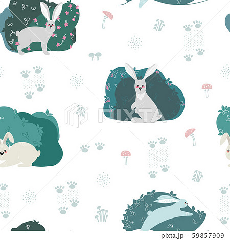 Seamless Pattern With Rabbit Hareのイラスト素材