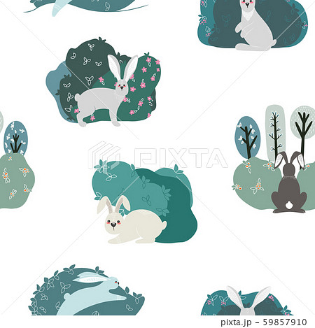 Seamless Pattern With Rabbit Hareのイラスト素材