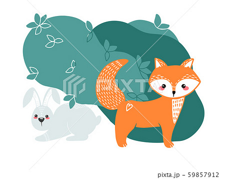 Cute Fox Hare And Rabbitのイラスト素材