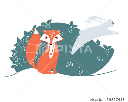 Cute fox, hare and rabbit 59857913