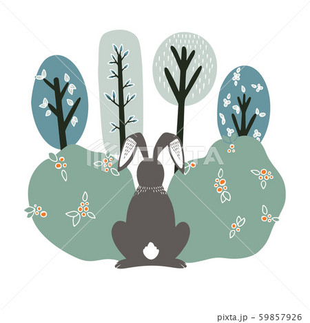Cute hare, rabbit on the background of plants. 59857926