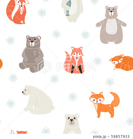 Seamless pattern with cute bears, foxs  59857933