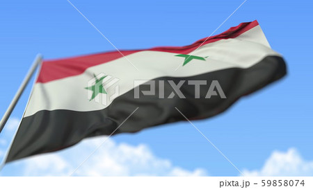 Flying national flag of Syria, low angle view. 3D rendering Flying national flag of Syria, low angle view. 3D rendering 59858074