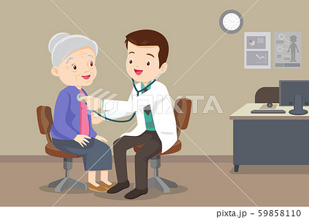 Doctor examining chest of a elderly woman Doctor examining chest of a elderly woman 59858110