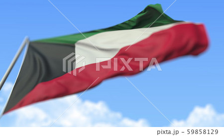 Waving national flag of Kuwait, low angle view. 3D rendering Waving national flag of Kuwait, low angle view. 3D rendering 59858129