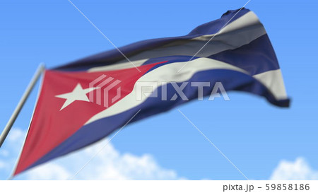 Waving national flag of Cuba, low angle view. 3D rendering Waving national flag of Cuba, low angle view. 3D rendering 59858186