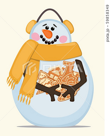 Merry snowman with Christmas gingerbread cookies. Vector illustration. 59858349