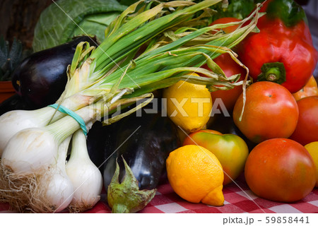 Fresh homegrown colorful vegetables background . 59858441
