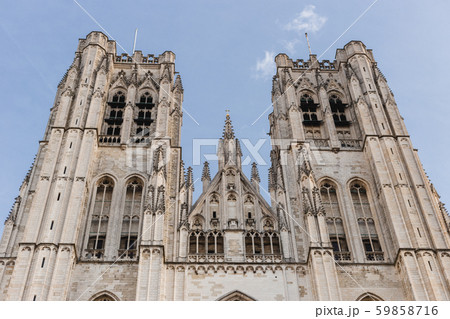Cathedral of St. Michael and St. Gudula in Brussels, Belgium. The beautiful gothic cathedral Cathedral of St. Michael and St. Gudula in Brussels, Belgium. The beautiful gothic cathedral 59858716