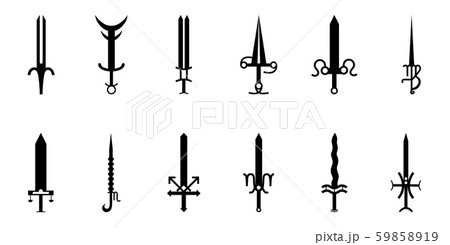 Set of 12 Zodiac Swords Icon. Zodiacal Weapon. Vector. Set of 12 Zodiac Swords Icon. Zodiacal Weapon. Vector. 59858919