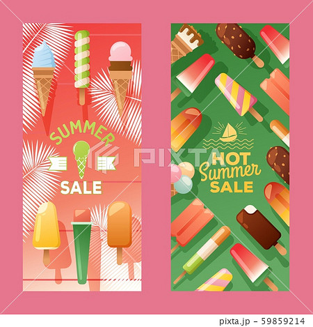 Ice cream store banner, vector illustration. Colorful advertisement flyer, summer sale creamery 59859214