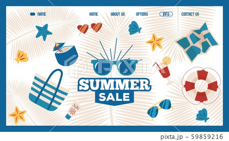 Summer sale website design, vector illustration. Vacation accessories store, landing page template 59859216