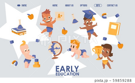 Early education website design, vector illustration. Kindergarten landing page template, cute babies Early education website design, vector illustration. Kindergarten landing page template, cute babies 59859288