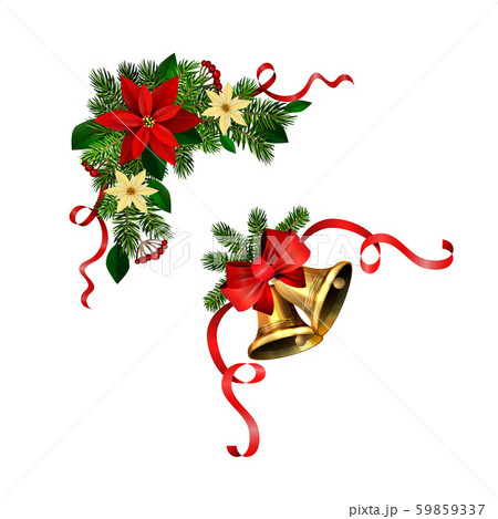 Christmas decorations with fir tree golden jingle bells 59859337