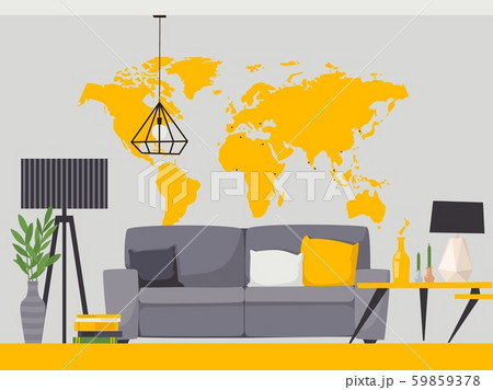 Interior design of living room, vector illustration in flat style. Modern decoration of cozy Interior design of living room, vector illustration in flat style. Modern decoration of cozy 59859378