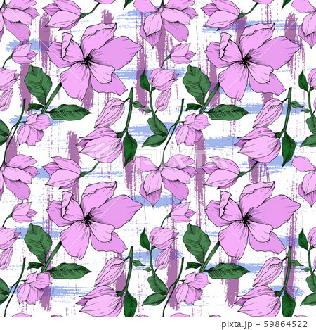 Vector Magnolia floral botanical flowers. Black and white engraved ink art. Seamless background 59864522