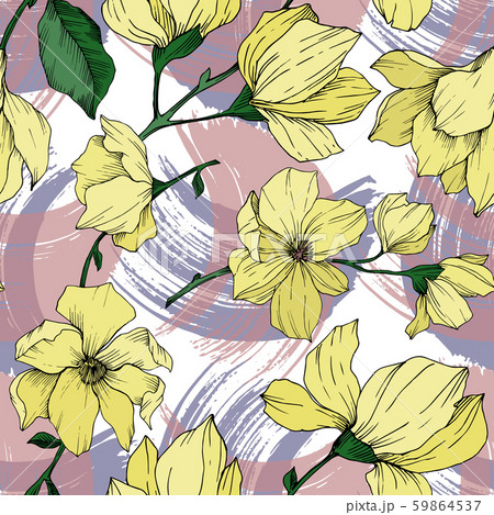 Vector Magnolia floral botanical flowers. Black and white engraved ink art. Seamless background 59864537