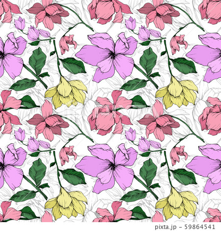 Vector Magnolia floral botanical flowers. Black and white engraved ink art. Seamless background Vector Magnolia floral botanical flowers. Black and white engraved ink art. Seamless background 59864541