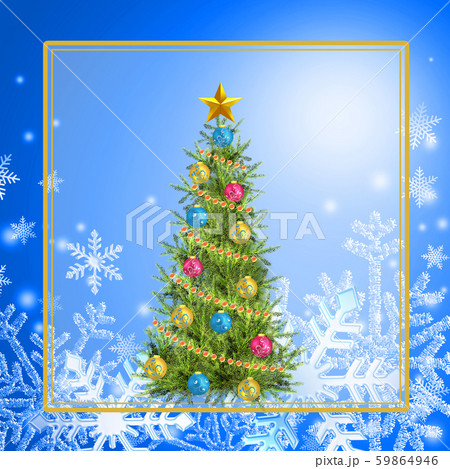 クリスマス クリスマスツリー 雪 結晶 イルミネーション フレーム 雪片 ツリーのイラスト素材
