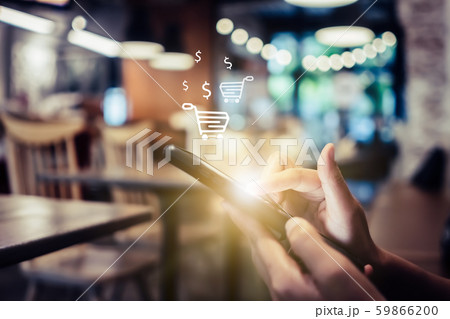 Women hand using smartphone do online selling for 59866200