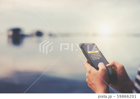 Woman hand using smartphone do planning to digital 59866201