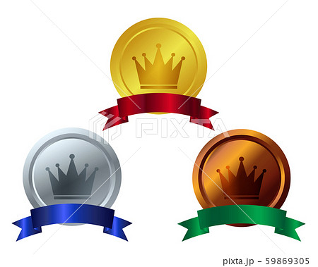王冠 りぼん メダル 金 銀 銅のイラスト素材