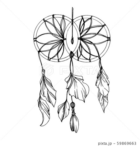 Vector Fether Dreamcatcher Black And White のイラスト素材 Vector Fether Dreamcatcher Black And White のイラスト素材