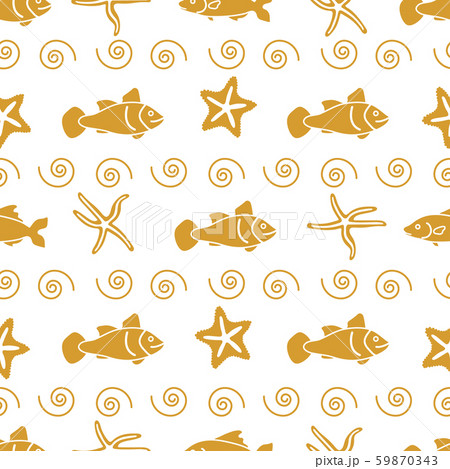 Vector seamless pattern with starfish and fish 59870343