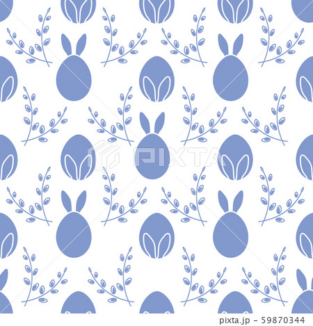 Seamless pattern Easter Bunny ears, eggs, willow. 59870344