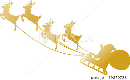クリスマス トナカイ ソリに乗ったサンタクロース シルエット 影絵 切り絵のイラスト素材