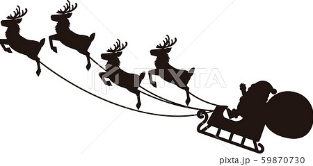 クリスマス トナカイ ソリに乗ったサンタクロース シルエット 影絵 切り絵のイラスト素材