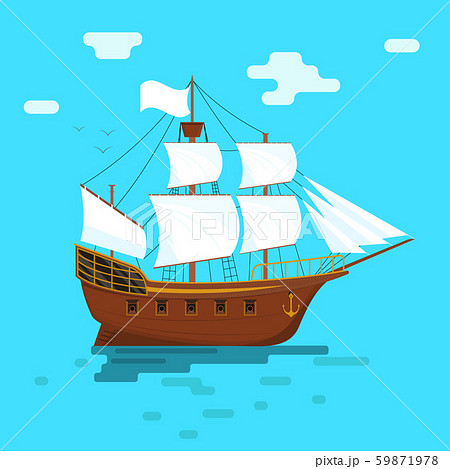 Cartoon Sailboat or Ship with White Sails. Vector - Stock Illustration  [59871978] - PIXTA