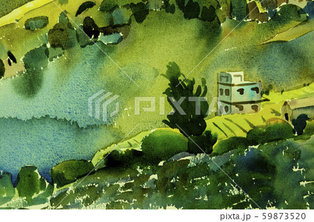 Watercolor painting landscape colorful of village Watercolor painting landscape colorful of village 59873520