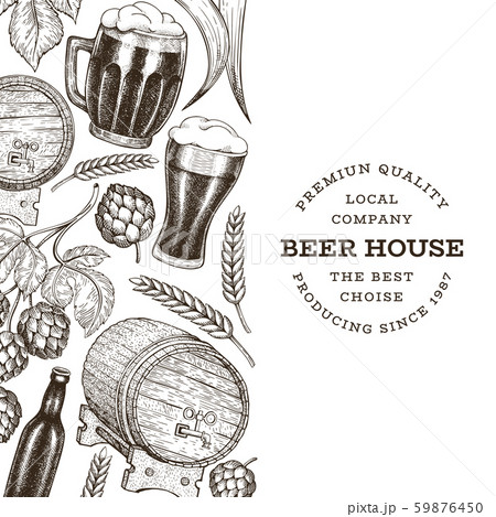 Beer and hop design template. Hand drawn vector 59876450