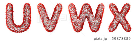 Realistic 3D letters set U, V, W, X made of red plastic. Realistic 3D letters set U, V, W, X made of red plastic. 59878889