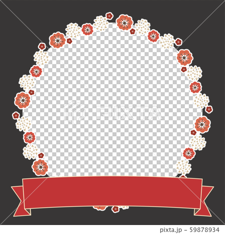紅梅花和絲帶的黑色方形框架 59878934