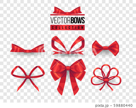 Set of isolated vector bow knots. Elegant red ribbons collection. Silky decoration elements. 59880440