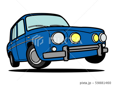 フレンチセダン 青色 自動車イラスト ジャンプのイラスト素材